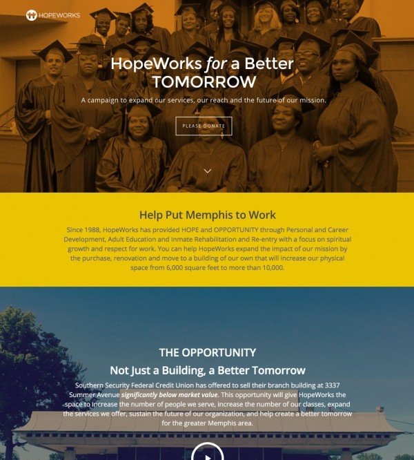 Digital marketing drove users to a campaign landing page where prospective donors learned about the opportunity at hand and hope they could support HopeWorks in putting Memphis to work.
