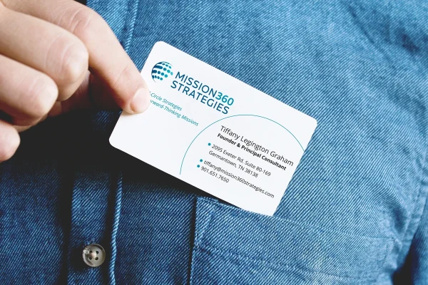 Rounded corners and a subtle circular motif help reinforce Mission360 Strategies' slogan: Full-Circle Strategies for Forward-Thinking Missions.