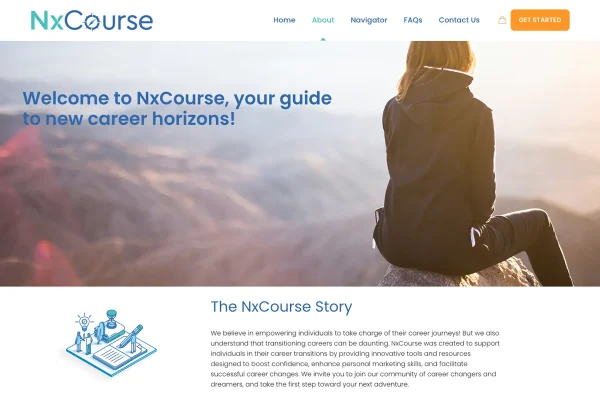 A brief intro to NxCourse describes the journey of the company's founders, both of whom were educators who made the transition from education to professional positions in the business world.