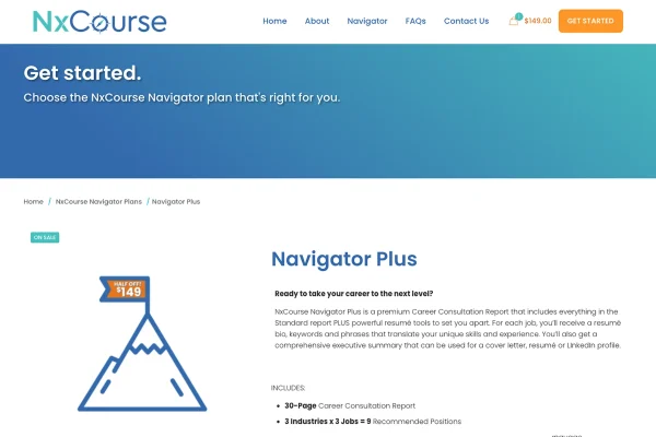 Each product page provides a description of the product, who the product is targeted toward, and a succinct list of features delivered in the final Career Consultation Report.
